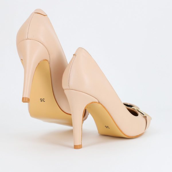 Pantofi Dama stiletto din Piele Eco cu Design Inimioara Bej BS796AY2309133 121