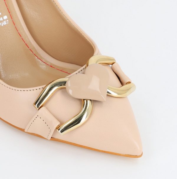 Pantofi Dama stiletto din Piele Eco cu Design Inimioara Bej BS796AY2309133 122