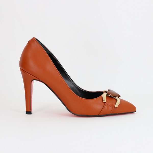 Pantofi Dama stiletto din Piele Eco cu Design Inimioara Maro BS796AY2309132 119