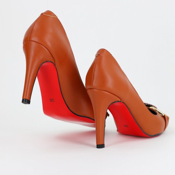 Pantofi Dama stiletto din Piele Eco cu Design Inimioara Maro BS796AY2309132 121