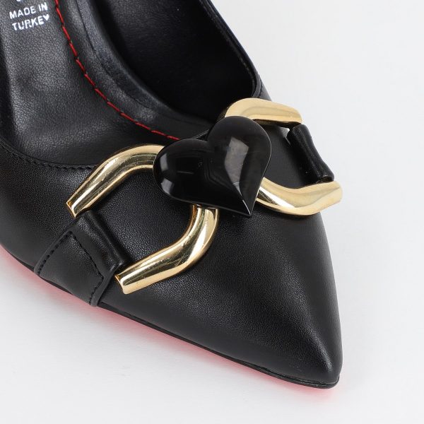 Pantofi Dama stiletto din Piele Eco cu Design Inimioara Negru BS796AY2309135 122