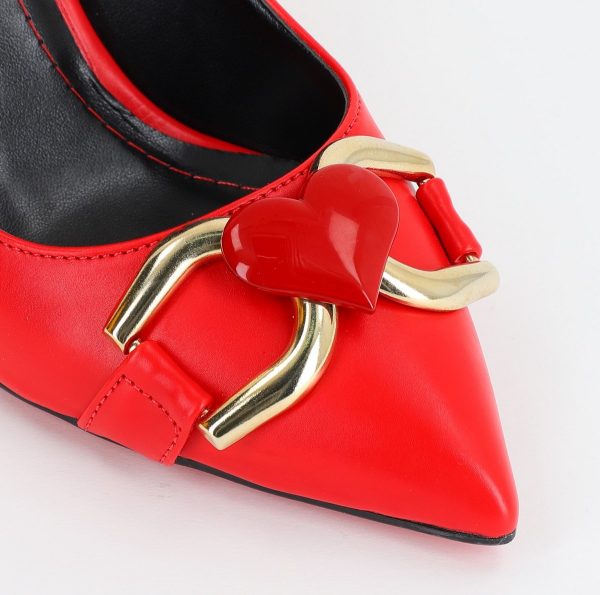 Pantofi Dama stiletto din Piele Eco cu Design Inimioara Rosu BS796AY2309137 122