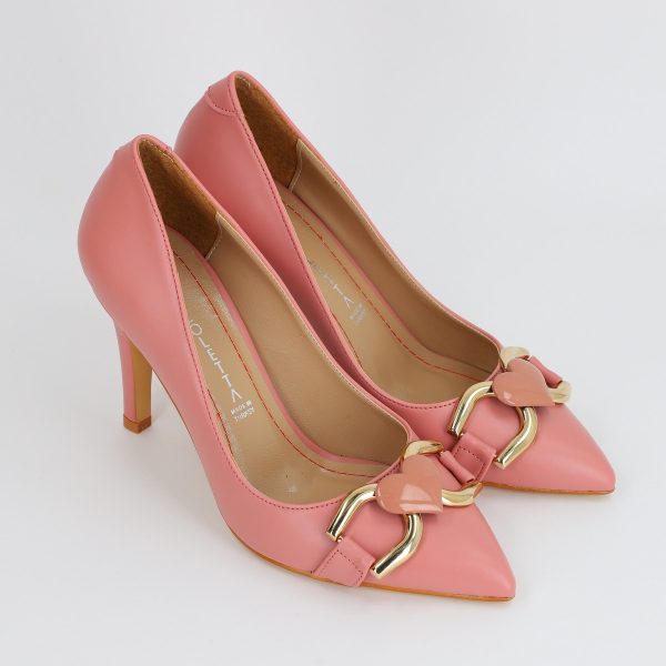 Pantofi Dama stiletto din Piele Eco cu Design Inimioara Roz BS796AY2309136 119