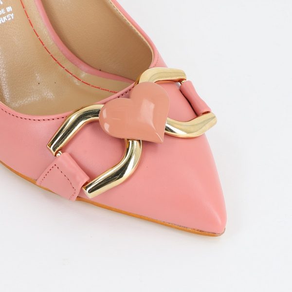 Pantofi Dama stiletto din Piele Eco cu Design Inimioara Roz BS796AY2309136 123