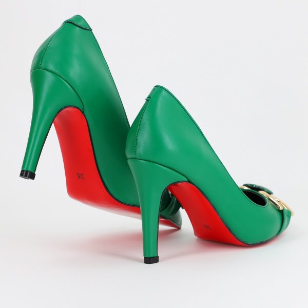 Pantofi Dama stiletto din Piele Eco cu Design Inimioara Verde BS796AY2309134 121