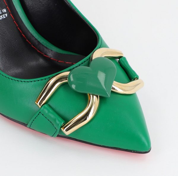 Pantofi Dama stiletto din Piele Eco cu Design Inimioara Verde BS796AY2309134 122
