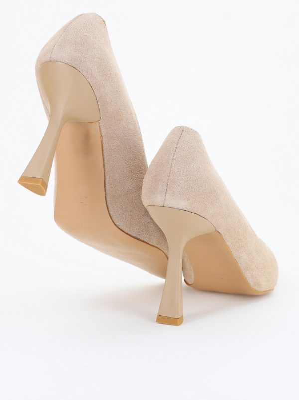 Pantofi Dama Stiletto din Piele Ecologica Aspect Catifelat Bej (BS26201AY2309203) 119