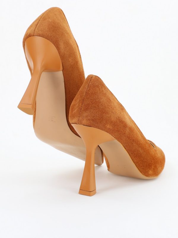 Pantofi Dama Stiletto din Piele Ecologica Aspect Catifelat Maro (BS26201AY2309206) 119