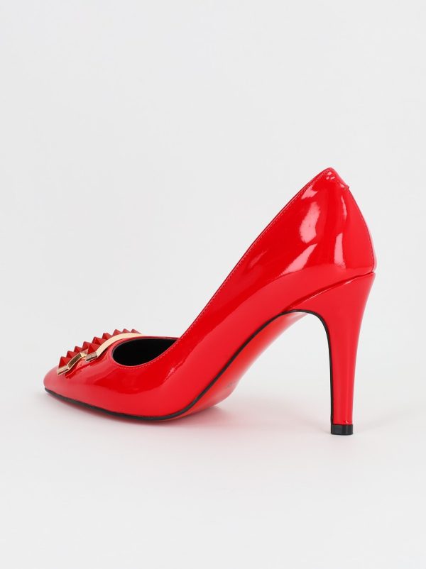 Pantofi de Dama cu Toc Stiletto din Piele Ecologica si Detalii Decorative Rosu BS797AY2309141 119