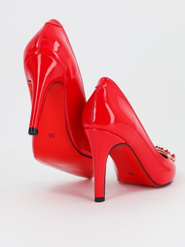 Pantofi de Dama cu Toc Stiletto din Piele Ecologica si Detalii Decorative Rosu BS797AY2309141 120
