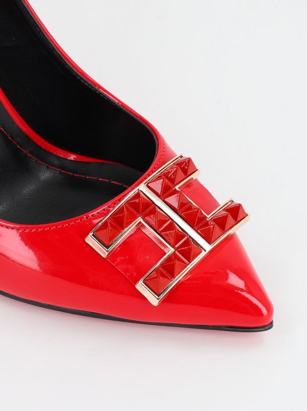 Pantofi de Dama cu Toc Stiletto din Piele Ecologica si Detalii Decorative Rosu BS797AY2309141 121
