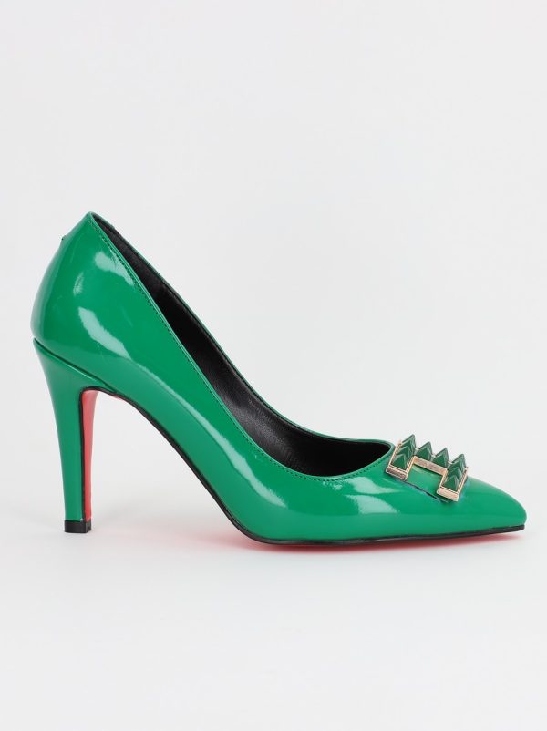Pantofi de Dama cu Toc Stiletto din Piele Ecologica si Detalii Decorative Verde BS797AY2309138 122