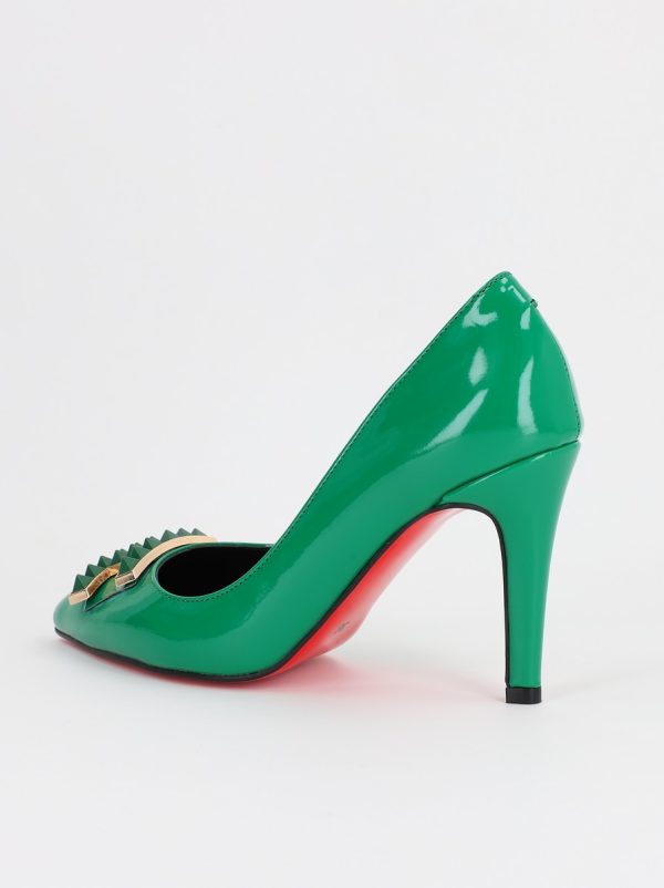Pantofi de Dama cu Toc Stiletto din Piele Ecologica si Detalii Decorative Verde BS797AY2309138 119