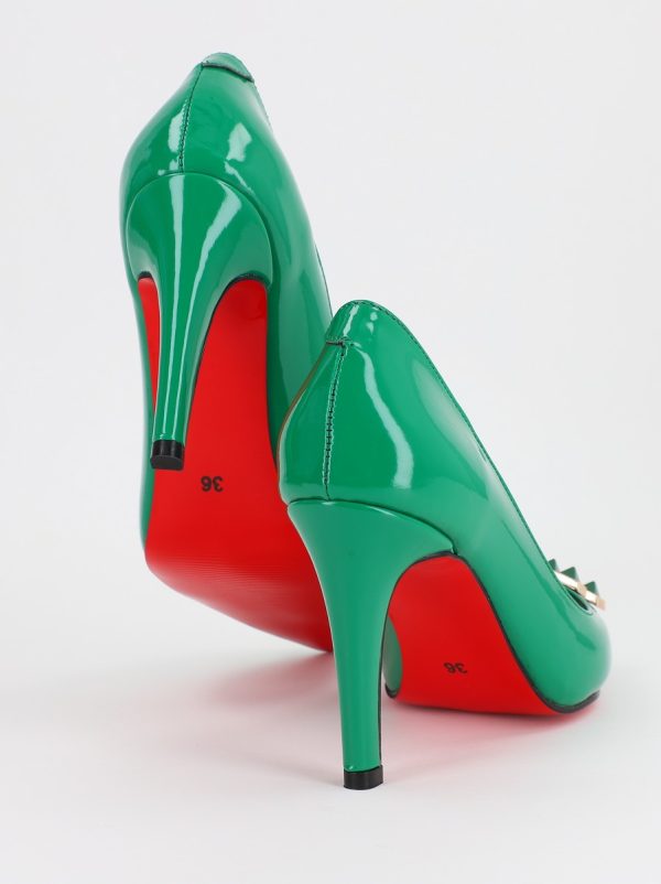 Pantofi de Dama cu Toc Stiletto din Piele Ecologica si Detalii Decorative Verde BS797AY2309138 120