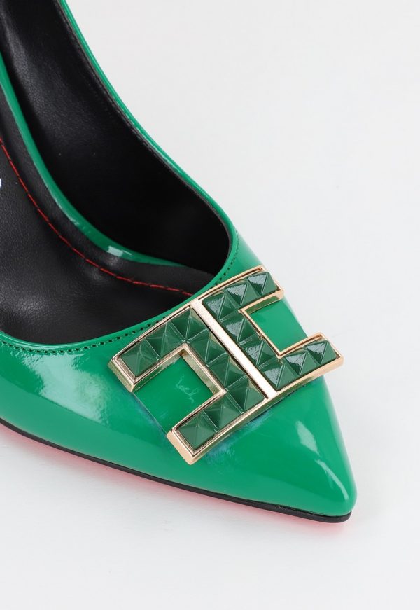 Pantofi de Dama cu Toc Stiletto din Piele Ecologica si Detalii Decorative Verde BS797AY2309138 121