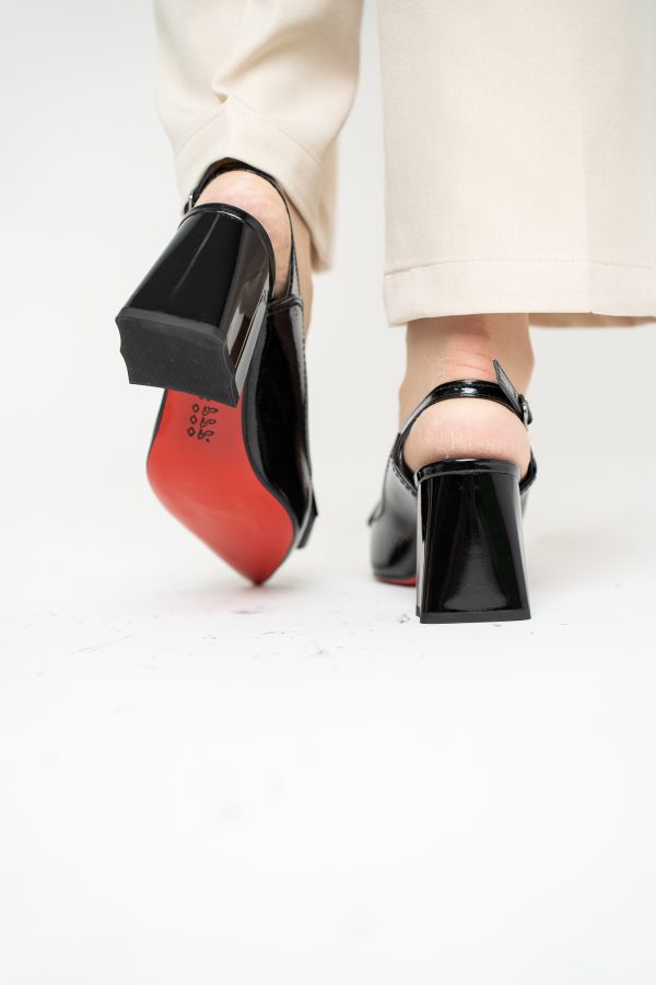 Pantofi damă cu Toc Eleganti Decupați cu Fundiță din Piele Ecologica culoare Negru lac - BS12000D2405486 125