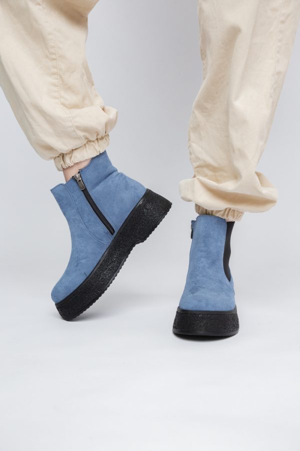 Ghete Damă cu Fermoar Piele Ecologică întoarsă culoare Albastru(BS07BT2311293) 123