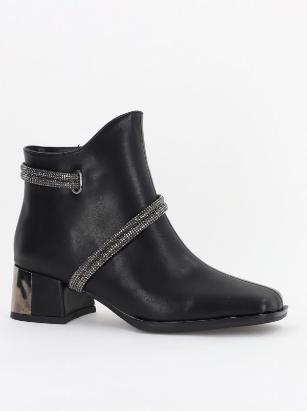 Botine Dama - Botine damă din piele ecologică cu pietricele Negru mat (BS571BT2310050)