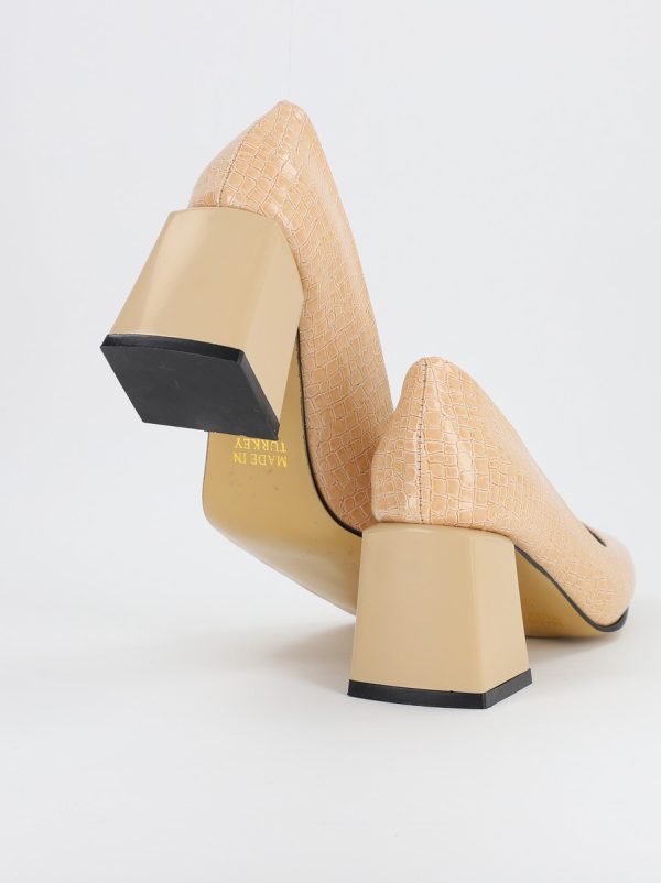 Pantofi Dama Piele Eco Vârf Drept cu Toc Bej BS110AY2310019 119