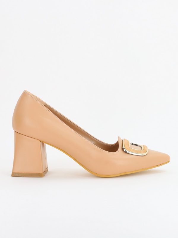 Pantofi Dama Piele Eco Vârf Ascuțit cu Toc Bej nud BS070AY2310013 119