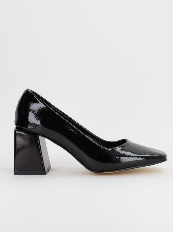Pantofi Dama Piele Eco Vârf Drept cu Toc Negru BS110AY2310016 121