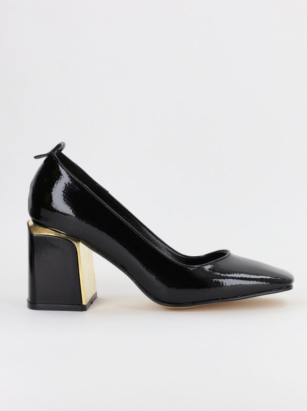 Pantofi Dama Piele Eco Vârf Drept cu Toc Negru aspect încrețit BS117AY2310003 120