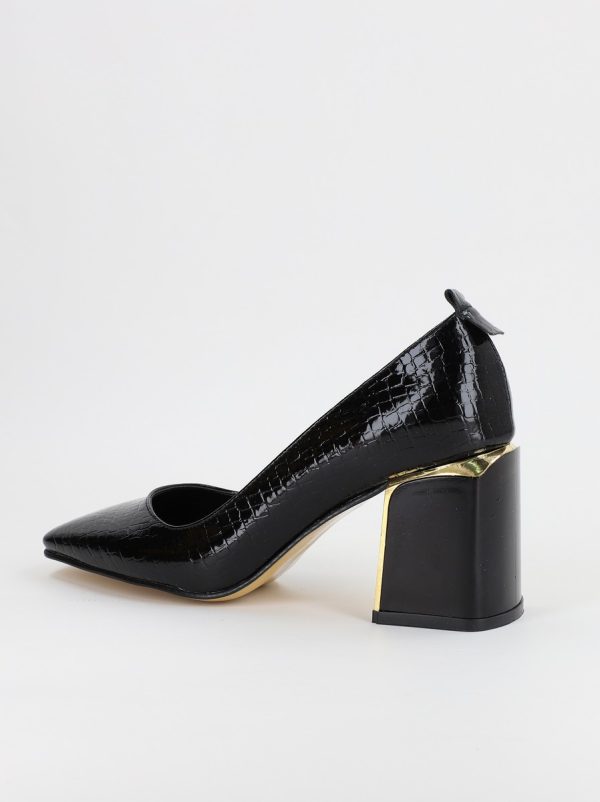 Pantofi Dama Piele Eco Vârf Drept cu Toc Negru texturat BS117AY2310002 119