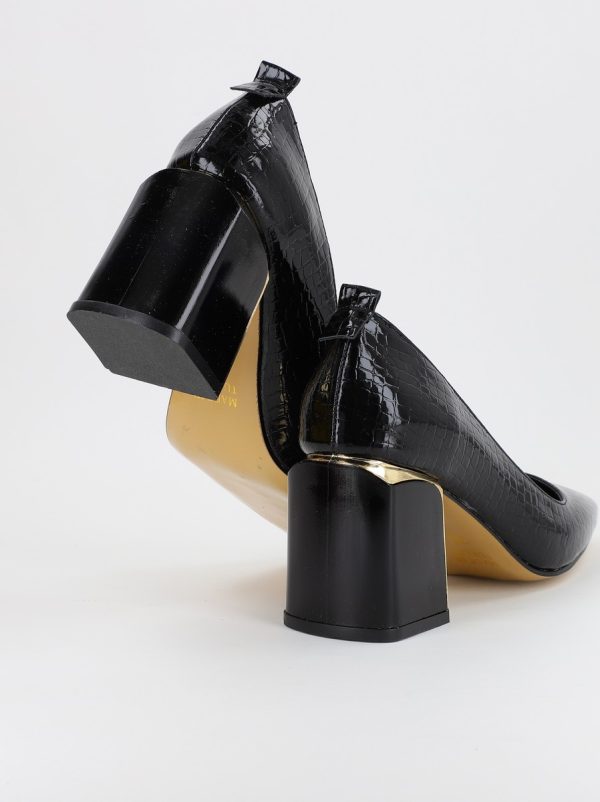 Pantofi Dama Piele Eco Vârf Drept cu Toc Negru texturat BS117AY2310002 120