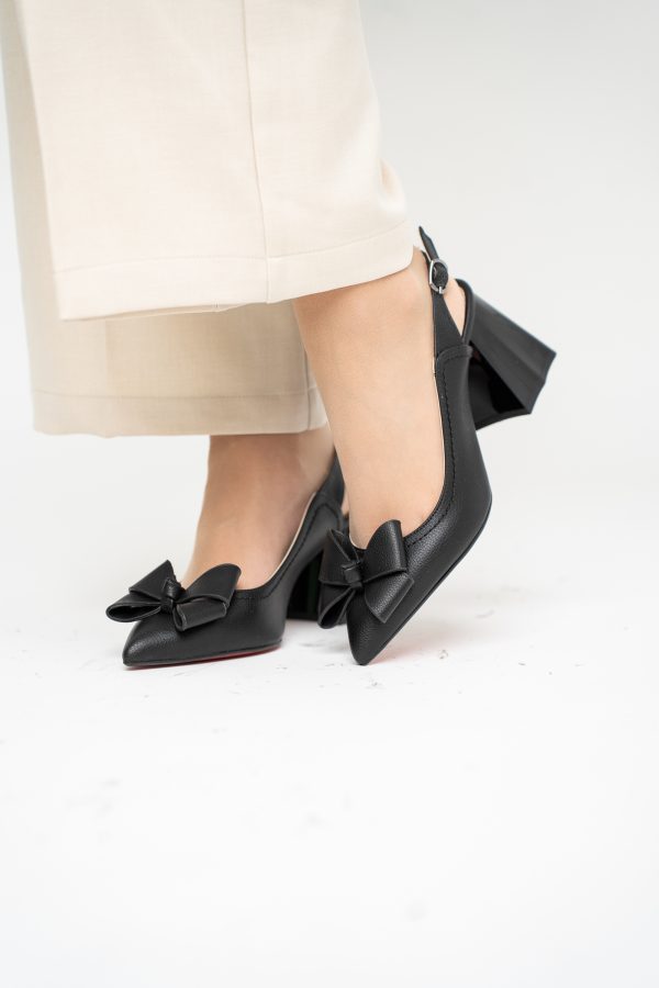 Pantofi damă cu Toc Eleganti Decupați cu Fundiță din Piele Ecologica culoare Negru mat - BS12000D2405487 121