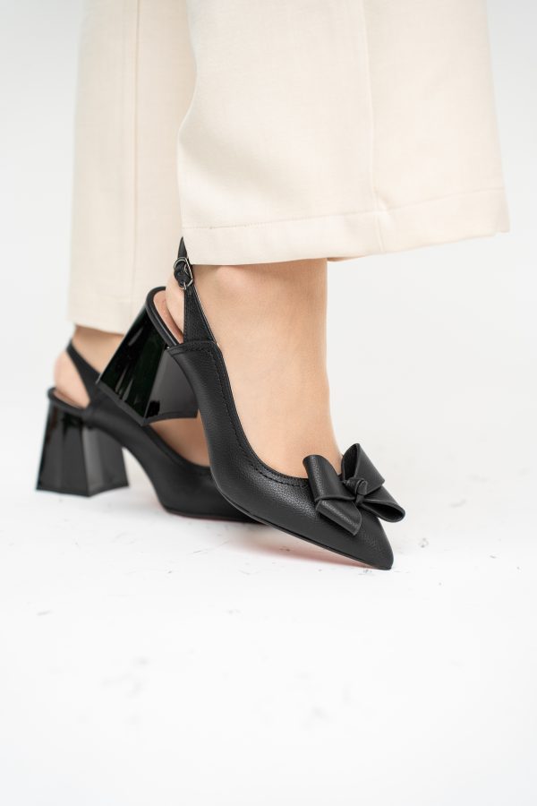 Pantofi damă cu Toc Eleganti Decupați cu Fundiță din Piele Ecologica culoare Negru mat - BS12000D2405487 119
