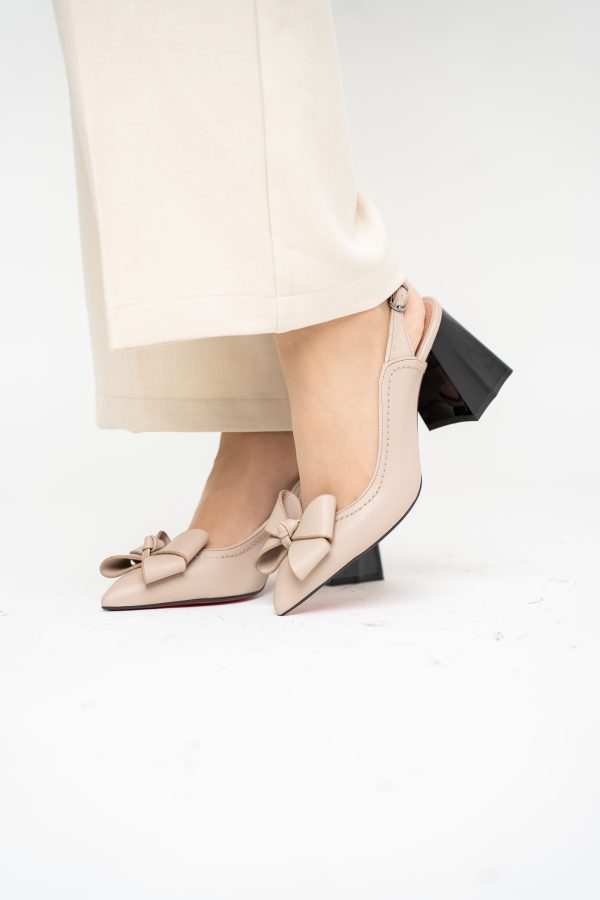 Pantofi damă cu Toc Eleganti Decupați cu Fundiță din Piele Ecologica culoare Bej mat - BS12000D2405488 123