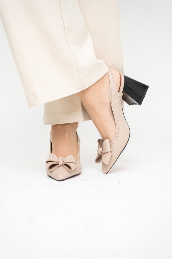 Pantofi damă cu Toc Eleganti Decupați cu Fundiță din Piele Ecologica culoare Bej mat - BS12000D2405488 121