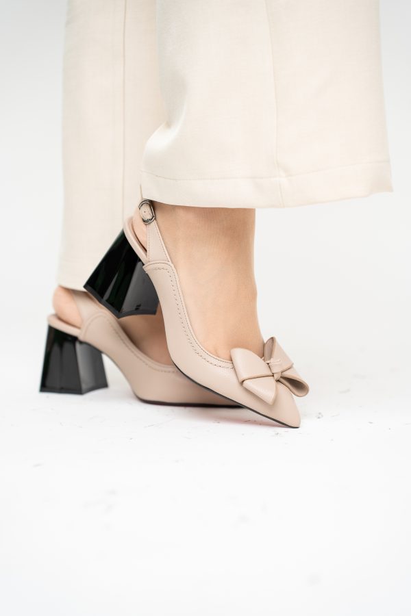 Pantofi damă cu Toc Eleganti Decupați cu Fundiță din Piele Ecologica culoare Bej mat - BS12000D2405488 119