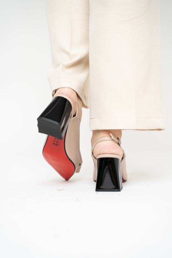 Pantofi damă cu Toc Eleganti Decupați cu Fundiță din Piele Ecologica culoare Bej mat - BS12000D2405488 125