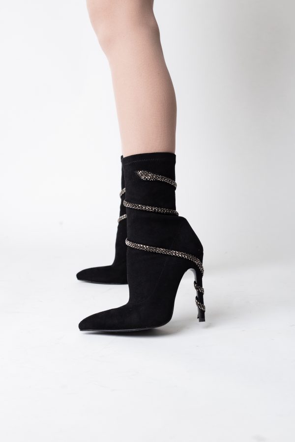 Cizme damă din piele ecologică cu toc pietricele Negre (BS52CD2310159) 125