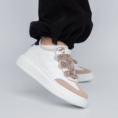 Pantofi din piele ecologică sport pentru dama bej
