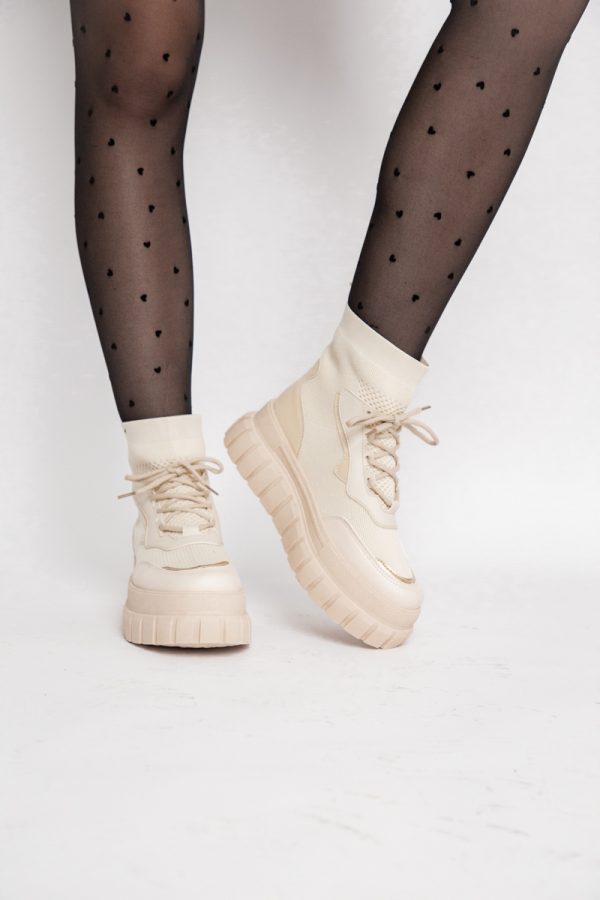 Ghete Damă cu șiret Material sintetic elastic si Piele Ecologică Bej (BS2696BO2310072) 119