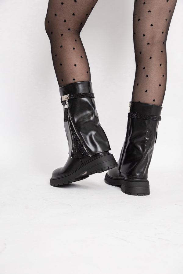 Ghete Femei cu Talpa Groasa Piele Ecologica cu pietricele Negru (BS52055BO2310219) 121
