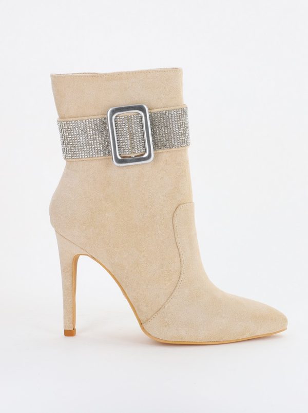 Botine elegante damă din piele ecologică toc subțire cu fermoar Bej (BS2826L2310139) 120