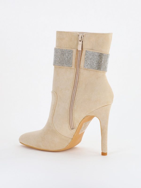 Botine elegante damă din piele ecologică toc subțire cu fermoar Bej (BS2826L2310139) 122