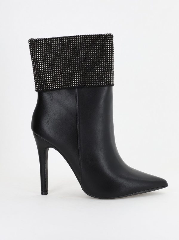 Botine elegante damă din piele ecologică toc subțire cu pietricele Negre (BS2833L2310141) 119
