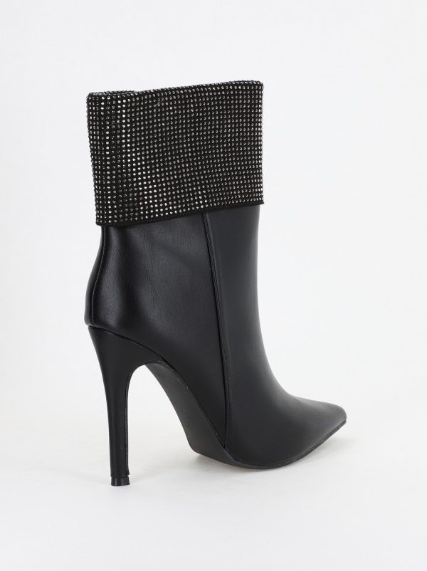 Botine elegante damă din piele ecologică toc subțire cu pietricele Negre (BS2833L2310141) 120