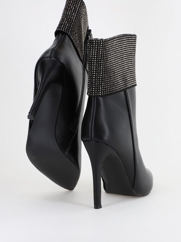 Botine elegante damă din piele ecologică toc subțire cu pietricele Negre (BS2833L2310141) 122
