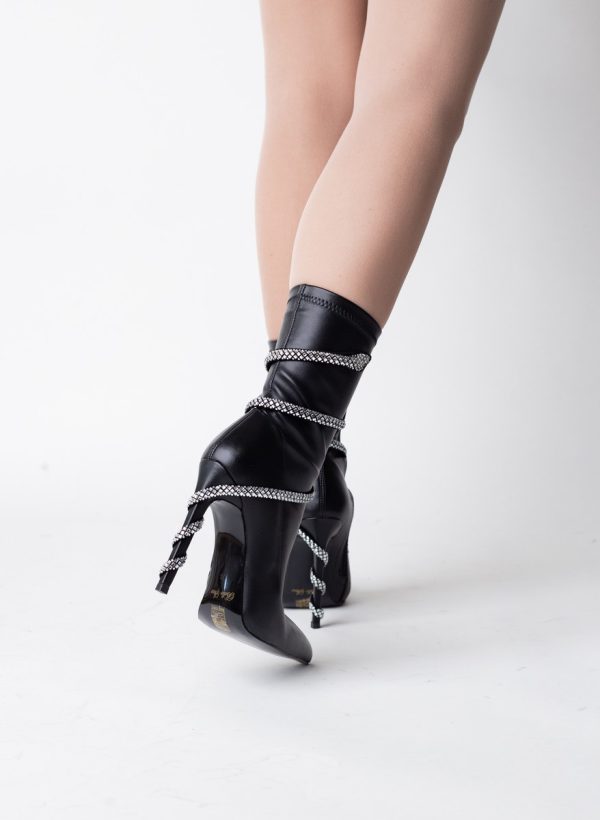 Cizme damă din piele ecologică cu toc pietricele Negre (BS51CD2310150) 122