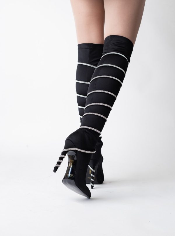 Cizme damă din piele ecologică cu toc pietricele Negre (BS53CD2310151) 122