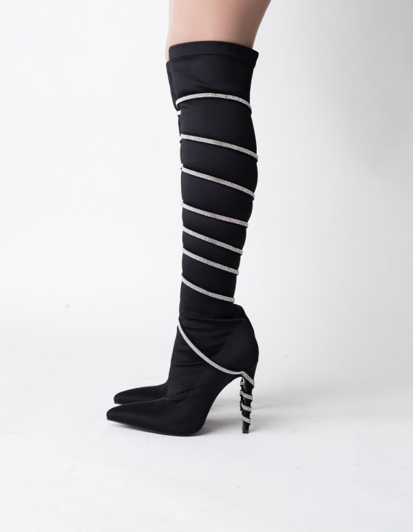 Cizme damă din piele ecologică cu toc pietricele Negre (BS53CD2310151) 123