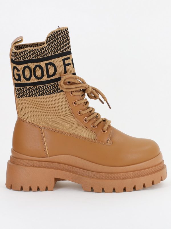 Ghete Damă cu șiret material sintetic elastic si piele ecologică Bej inchis (BS2616BO2310182) 119