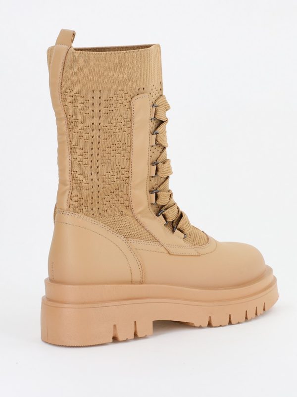 Ghete Damă cu șiret material sintetic elastic si piele ecologică Bej inchis (BS2620BO2310185) 123