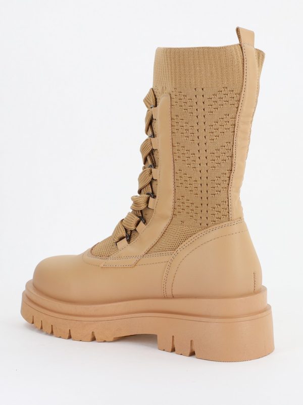 Ghete Damă cu șiret material sintetic elastic si piele ecologică Bej inchis (BS2620BO2310185) 119