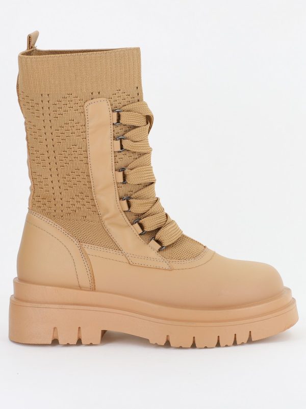 Ghete Damă cu șiret material sintetic elastic si piele ecologică Bej inchis (BS2620BO2310185) 121